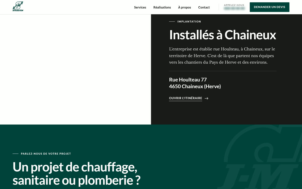 Bloc « Installés à Chaineux » avec l’adresse et un lien vers l’itinéraire.