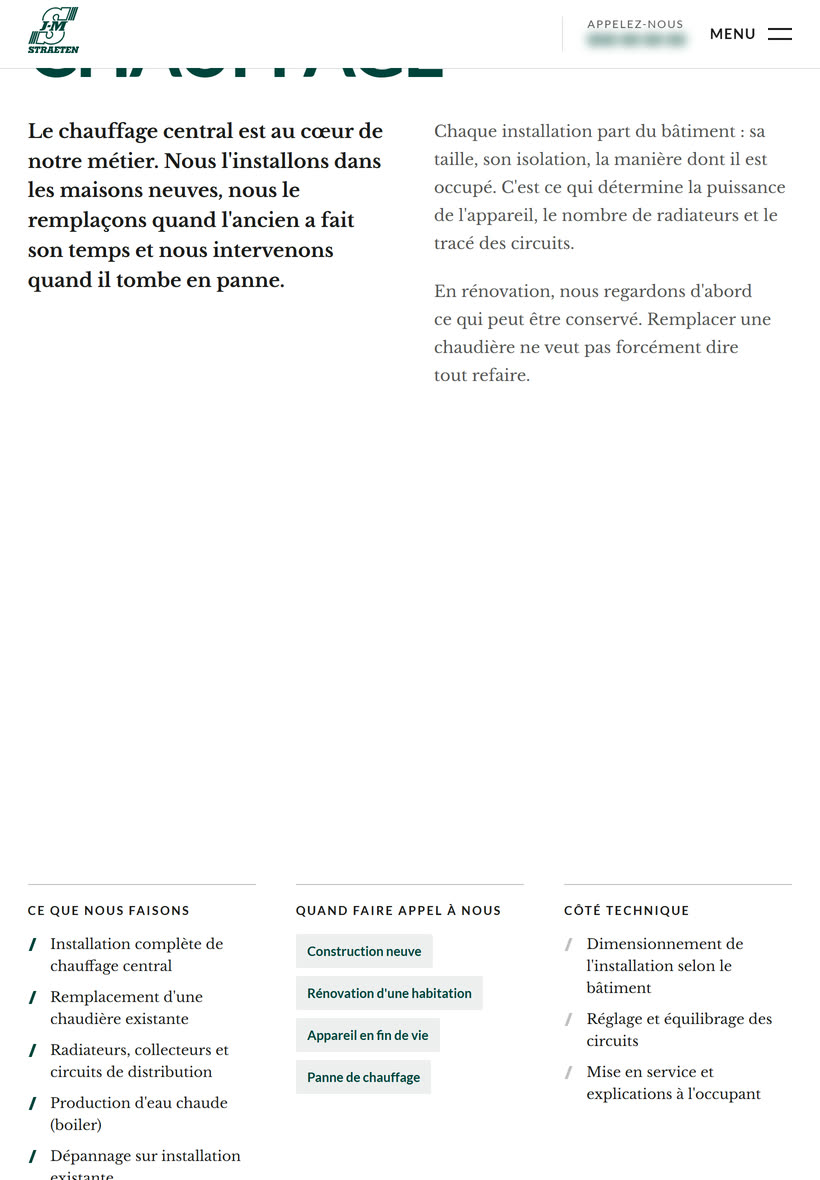 Page Services sur tablette.
