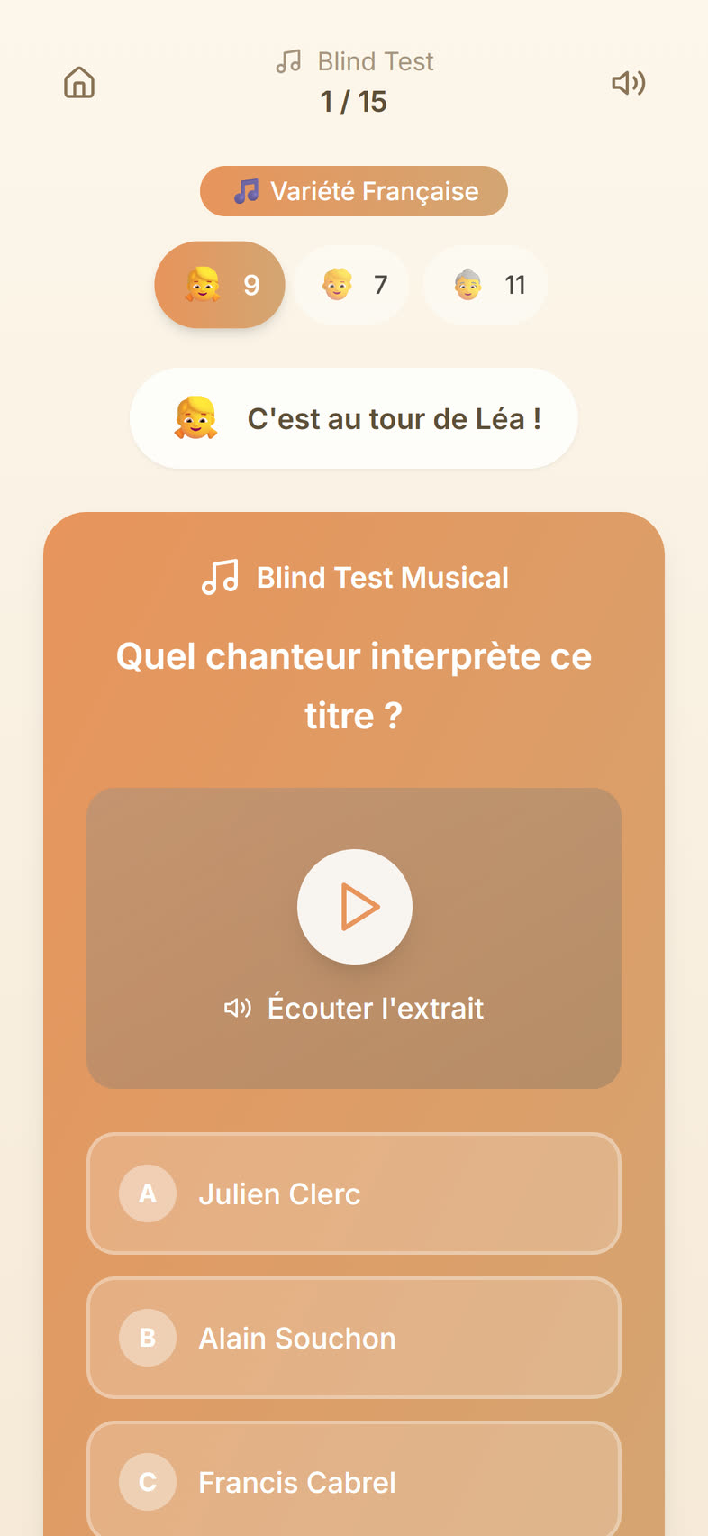 Mode Blind Test, catégorie Variété française.